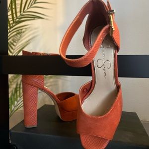Jessica Simpson orange platform heels